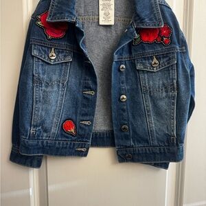 Disney Denim Jacket with Red Floral Embroidery Girls